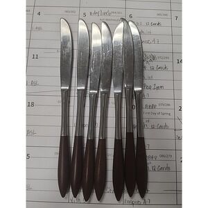 Vintage Set of 7‎ EKCO ETERNA Canoe Muffin Wood Handle Forged Stainless Knives